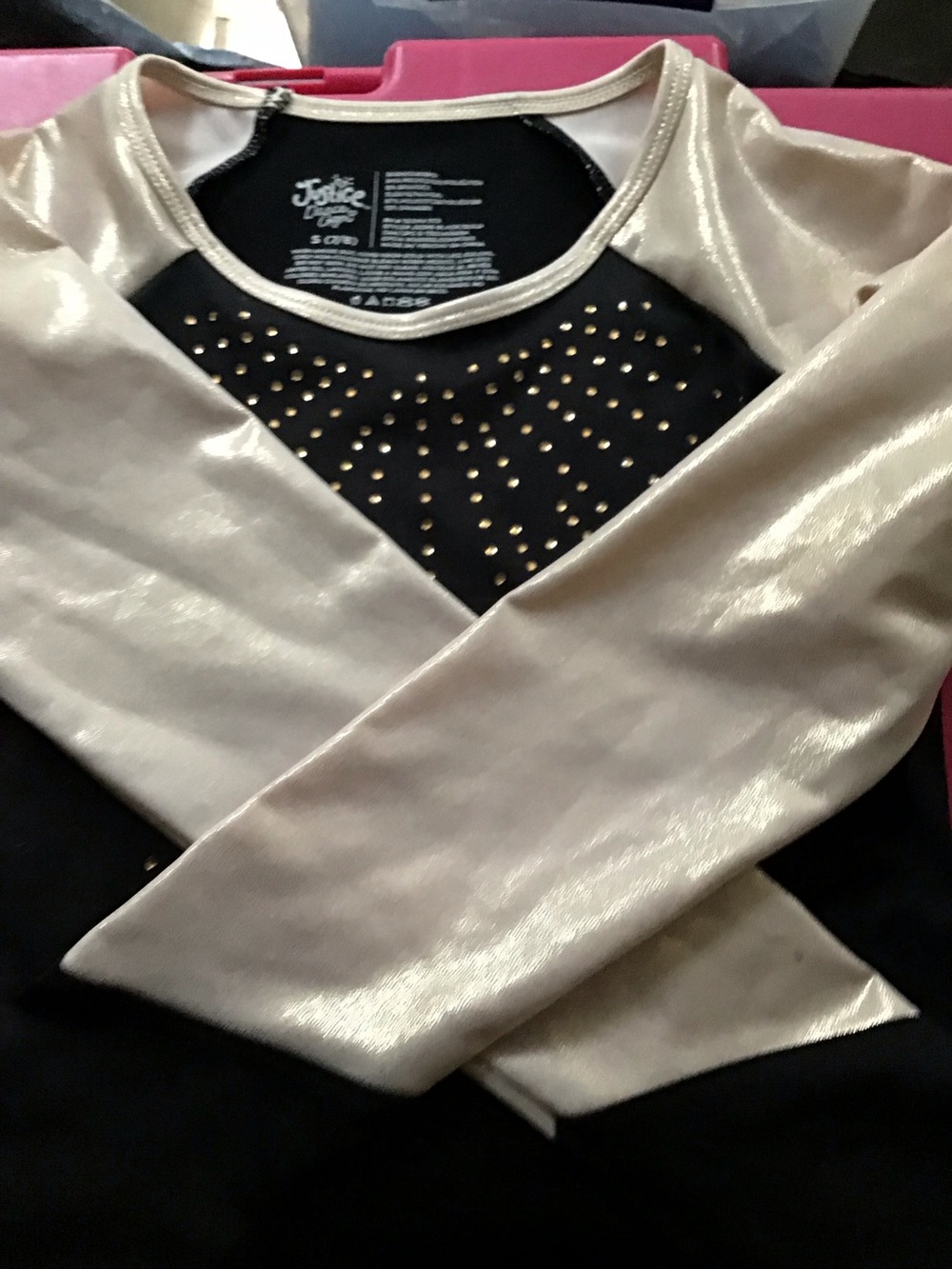 Justice Black Top with Shimmery Gold Sleeves 7/8 and skirt 5/6
